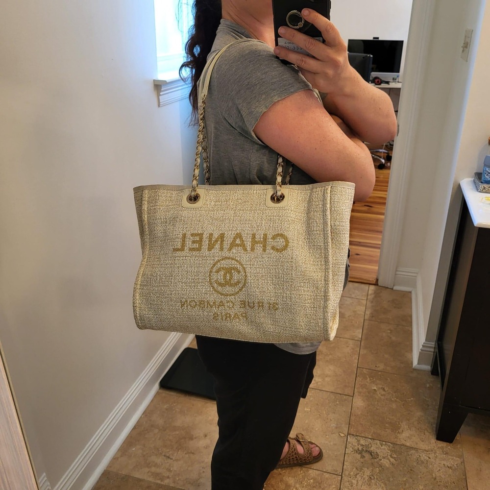 Chanel Lurex Boucle Small Deauville Tote Bag Ivory Gold 31 Rue Cambon 27202807 - Picture 8 of 16